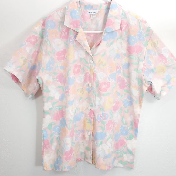 Vintage Tops - Vintage 80s Paris Station Pastel Floral Rainbow Pink Kawaii Cute Button Up Shirt